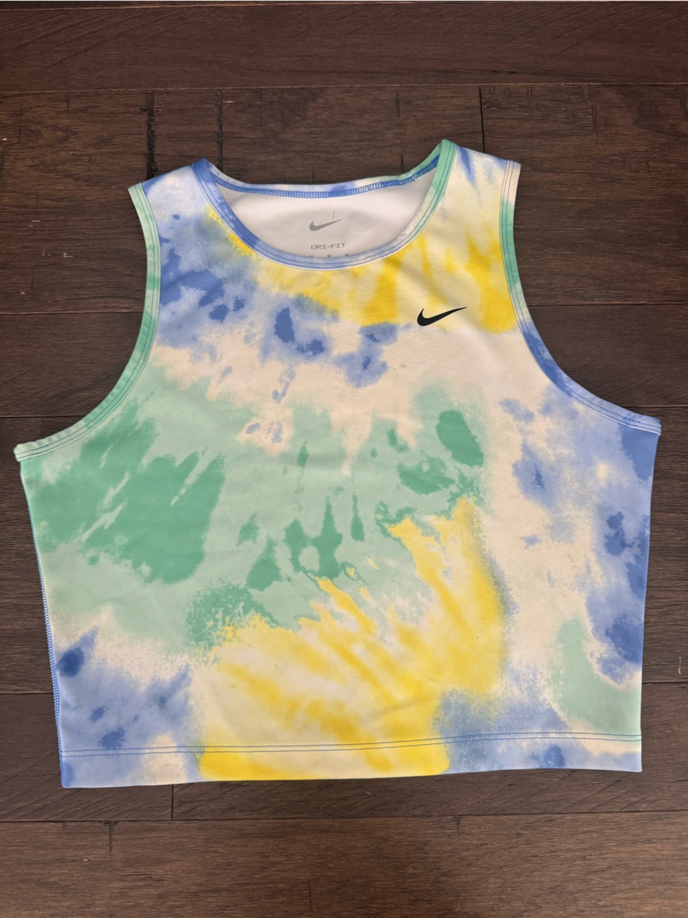 Nike Tie-Dye Dri-Fit Vest Crop Workout Top - Yellow, Green & Blue